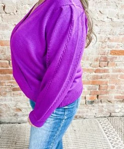 Skies Are Blue Plus Jami Balloon Sleeve Pointelle Front Wrap Sweater