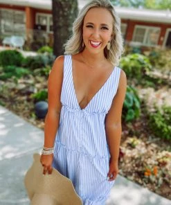 Vine & Love Take Me Away: Resort Edition Lilly Buttoned Tiered Pin Stripe Dress