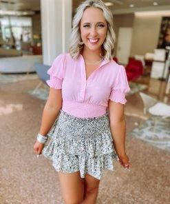 Love Tree Tops Janet Woven Smocked Detail Top