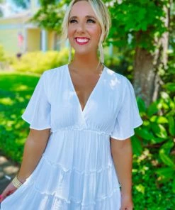 Umgee Dresses Sandra Flutter Sleeve Dress- Off White