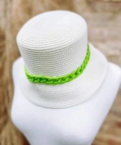Texas Bling Siena Chain Band Straw Bucket Hat- White Hats