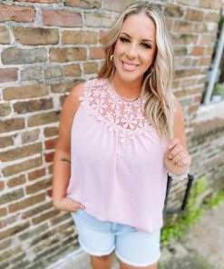 Hailey & Co Plus Barbara Crochet Neckline Tank Top