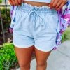 Easel Serenity Wide Elastic Waistband Denim Shorts- Dark Denim