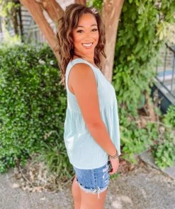 Ces Femme Sloane Button Trim Detail Babydoll Tank Tops