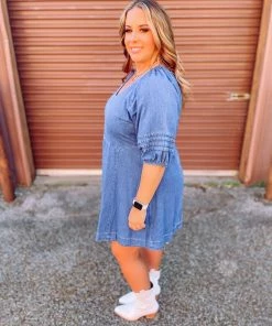 Umgee Aubree Half Puff Sleeve Denim Dress 9 Umgee Aubree Half Puff Sleeve Denim Dress