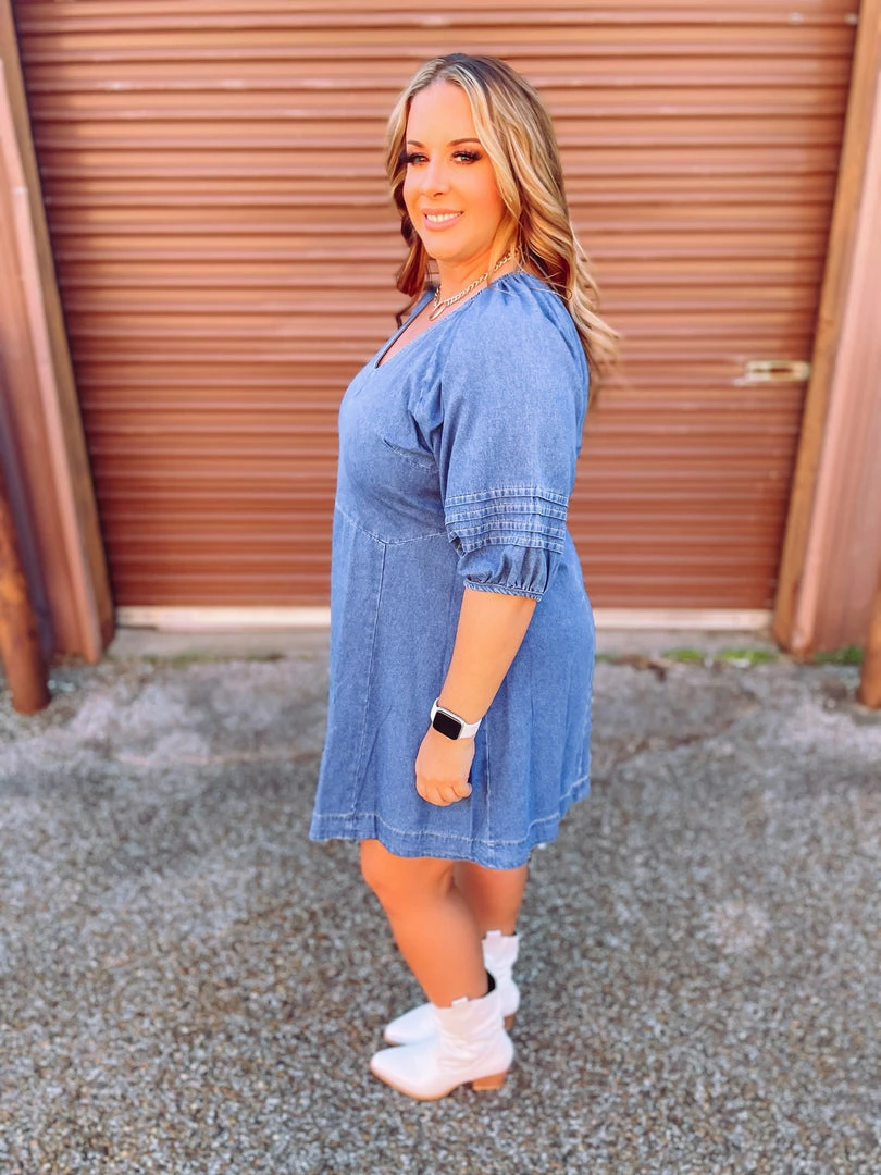 Umgee Aubree Half Puff Sleeve Denim Dress 4 Umgee Aubree Half Puff Sleeve Denim Dress