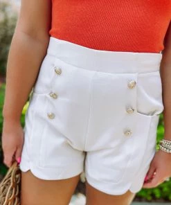 Entro Robin Button Detail Front High Waisted Shorts Bottoms
