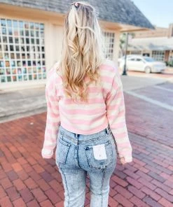 Blu Pepper Tops Adele Throwback Striped Open V Neck Top