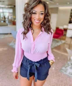 Love Tree Tops Mariana Smocked Seam Waist Blouse