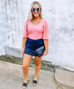 Ces Femme Tops Palmer Floral Quarter Puff Sleeve Top