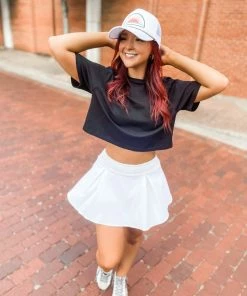 Rosio Clothing Eva Cropped Short Sleeve Oversized Tee- Black Tops