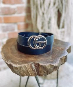 Texas Bling Black Gold GG Buckle Belt