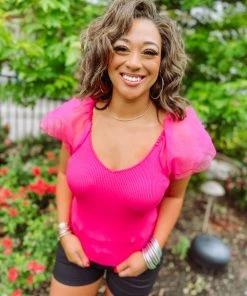 Flying Tomato Mallory Sheer Puff Sleeve Ribbed Top Tops 13 Flying Tomato Mallory Sheer Puff Sleeve Ribbed Top Tops