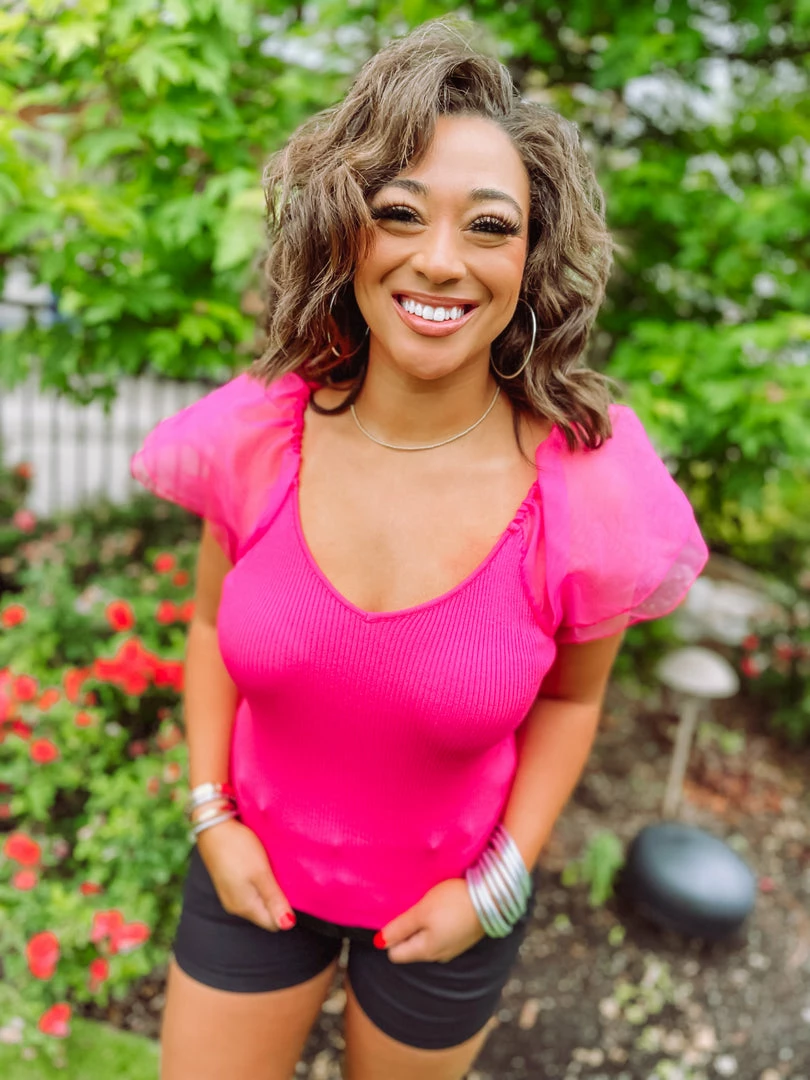 Flying Tomato Mallory Sheer Puff Sleeve Ribbed Top Tops 7 Flying Tomato Mallory Sheer Puff Sleeve Ribbed Top Tops