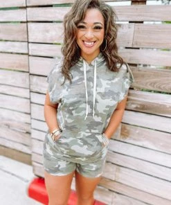 Entro Sets Erin Camo Hoodie & Shorts Set- Army