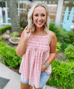 Davi & Dani Tops Elaina Smocking Detailed Chest Top