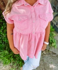 Entro Linda Denim Babydoll Collared Top