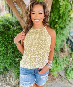 Haptics Amy Spotted Leopard Halter Neck Tank Top Tops