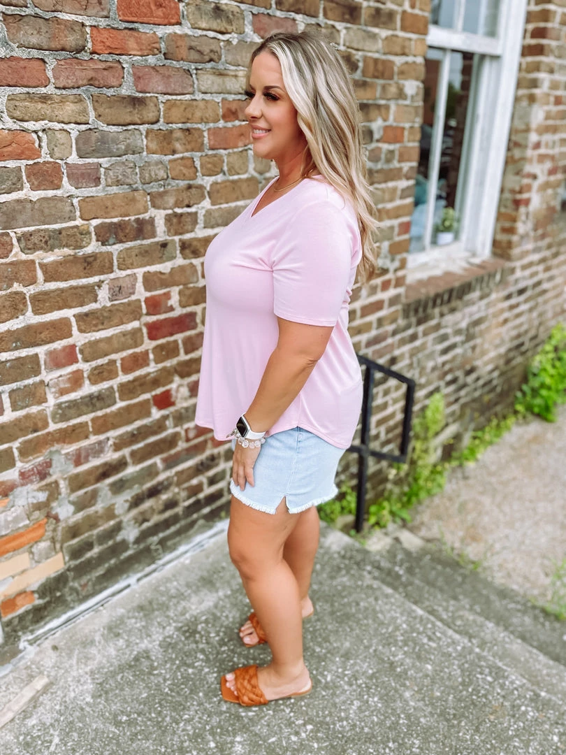 Zenana Premium Plus Jana Flowy V Neck Round Hem Top- Dusty Pink 4 Zenana Premium Plus Jana Flowy V Neck Round Hem Top- Dusty Pink