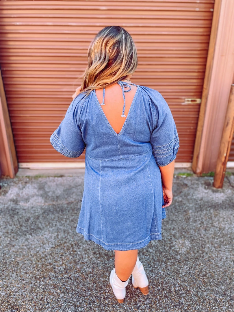 Umgee Aubree Half Puff Sleeve Denim Dress 5 Umgee Aubree Half Puff Sleeve Denim Dress