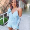 Listicle Alina Embroidered Lace Cold Shoulder Romper Rompers & Jumpsuits