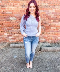 Glam Vivian Asymmetric One Shoulder Sweater- Blue Tops