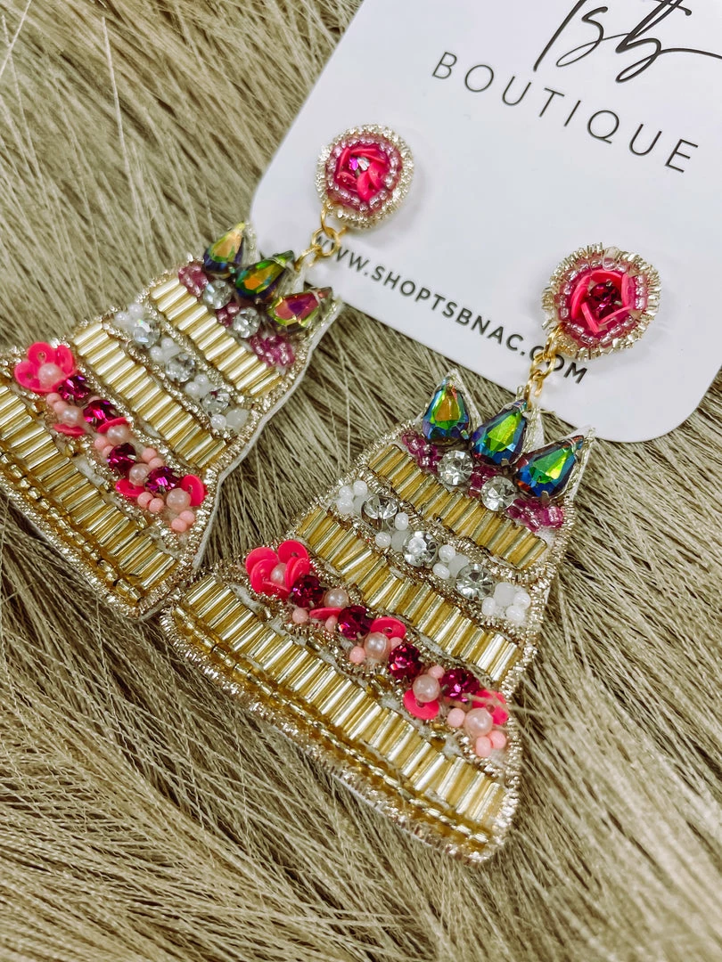 Texas Bling Gold Beaded Birthday Cake Earrings Jewelry 2 Texas Bling Gold Beaded Birthday Cake Earrings Jewelry