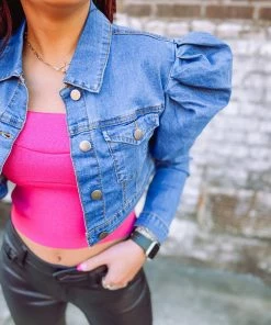 Trend Shop Piper Puff Shoulder Jacket Denim