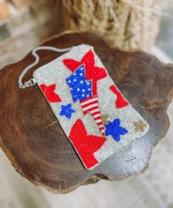 Texas Bling American Flag Beaded Phone Pouch Bags