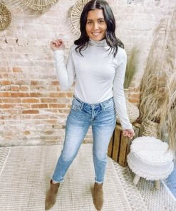 Zenana Premium Tops Rylee Brushed Microfiber Mock Neck Top- Bone