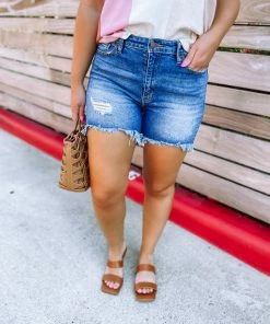 Nature Denim Vanessa High Low Shorts- Dark Wash