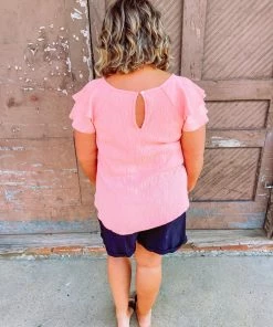 Ces Femme Plus Amina Crinkle Double Ruffle Sleeve Top