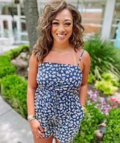 &MERCI Dolly Ruched Drawstring Floral Romper