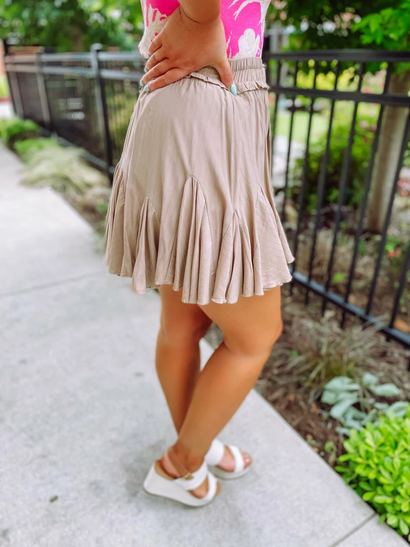 Entro Neutral Babe Maisie Solid Ruffle Detail Skort- Tan 4 Entro Neutral Babe Maisie Solid Ruffle Detail Skort- Tan