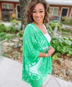 Umgee Izzie Floral Lace Open Front Kimono- Kelly Green 10 Umgee Izzie Floral Lace Open Front Kimono- Kelly Green