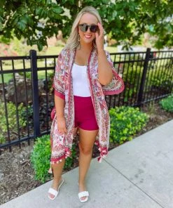 Texas Bling Megan Floral Tassel Kimono Outerwear