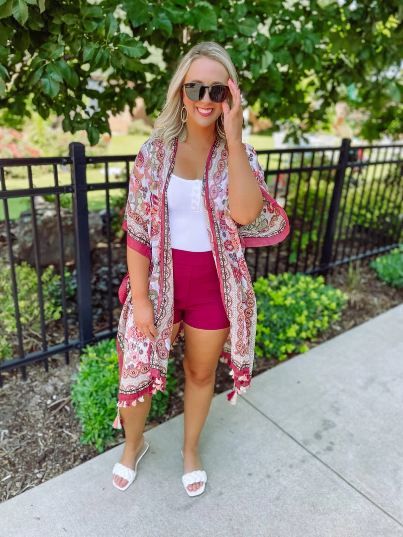 Texas Bling Megan Floral Tassel Kimono Outerwear 1 Texas Bling Megan Floral Tassel Kimono Outerwear