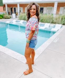 Flying Tomato Peyton Folk Print Elastic Off The Shoulder Top