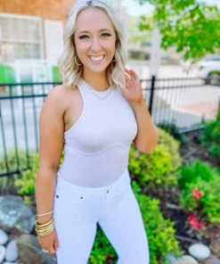 Trend Notes Tops Ellis Rib Knit Halter Bodysuit- Pastel Violet