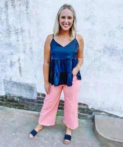 Ee:some Tops Palmer Tiered V Neck Tank Top- Black