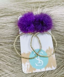 Texas Bling Talia Puff Post Hoop Earrings- Purple