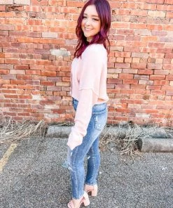 Hyfve Hailey Button Detail Sweater- Pale Pink Tops