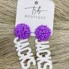Texas Bling White Jacks Light Purple Pom Earrings SFA