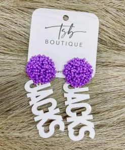 Texas Bling White Jacks Light Purple Pom Earrings SFA