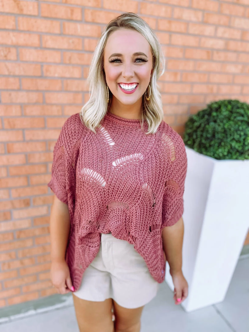 Easel Beth Short Sleeve Textured Sweater- Dried Rose Tops 1 Easel Beth Short Sleeve Textured Sweater- Dried Rose Tops