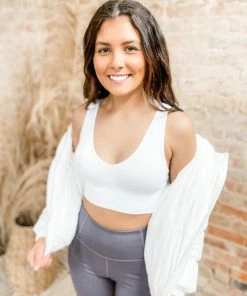 Texas Bling Farren Padded Rib V-Plunge Brami- White