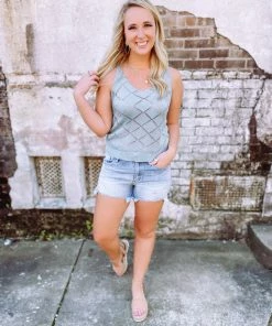 Trend Shop Tops Nevaeh V Neck Hollow Out Knitted Tank Top- Blue 10 Trend Shop Tops Nevaeh V Neck Hollow Out Knitted Tank Top- Blue