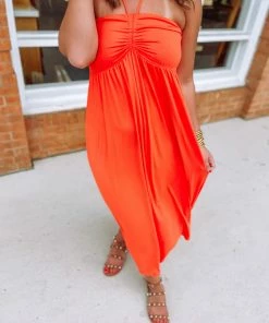 Entro Joselyn Solid Halter Neck Midi Dress