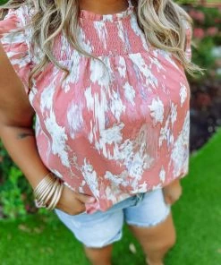 Hayden Plus Peyton Watercolor Smocked Yoke Ruffled Tank Top
