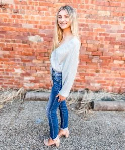 Love Tree Tops Hansel Tie Front Wrap Sweater- Leaf